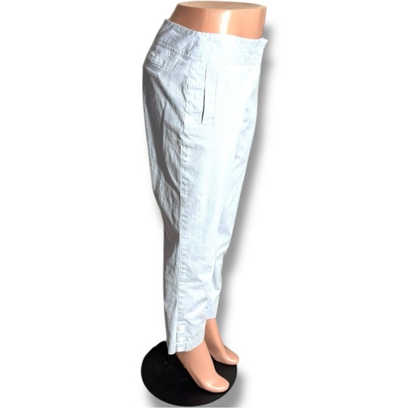 Rafaella Blue and White Pinstriped High Rise Cropped Capri Trousers with Buttons - Picture 13 of 16